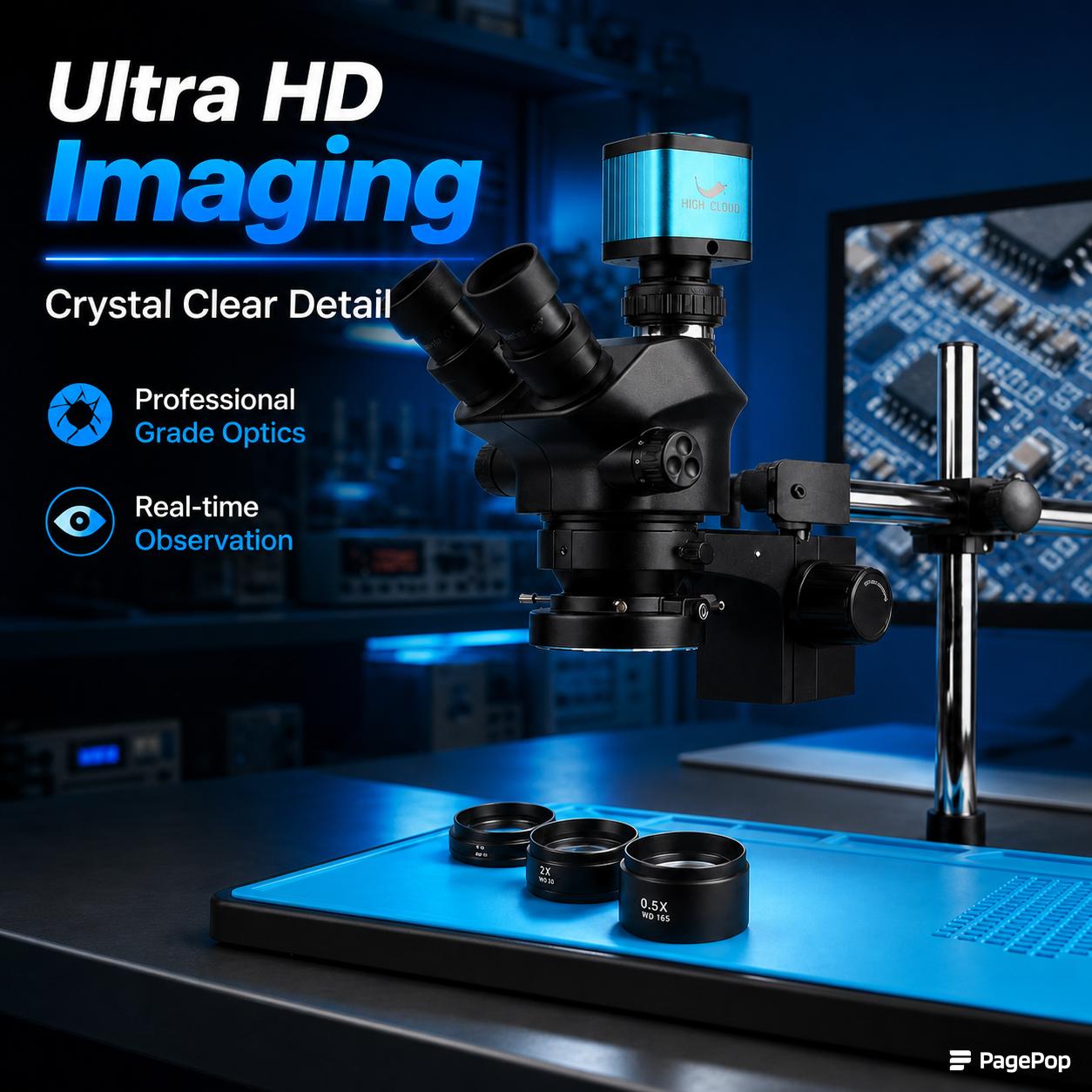 Simul-Focal Industrial Microscope 4K Hdmi - Mikroskop Trinokuler Stereo Industri Simul Focal