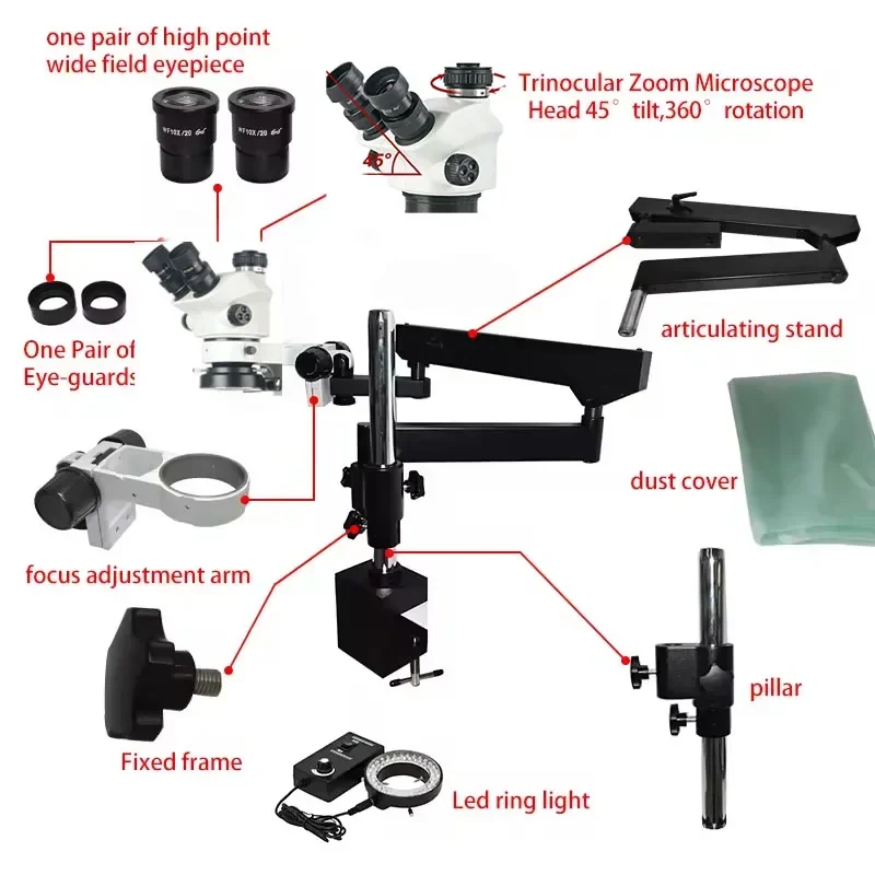 Mikroskop Stereo Trinokuler 20 - Articulating Arm Boom Stand Microscope ulasan dan harga